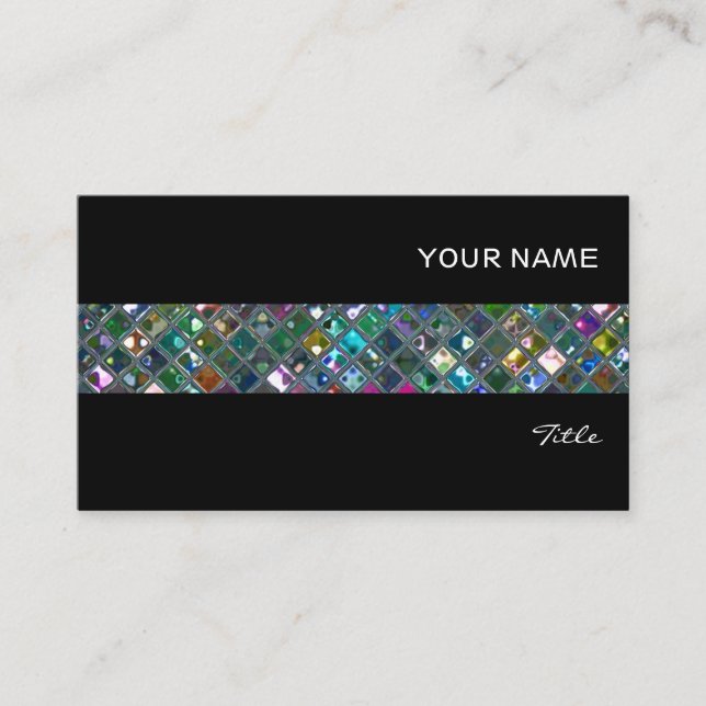 Glitz-plattor, flerfärgad, svart rand med två färg visitkort (Framsida)
