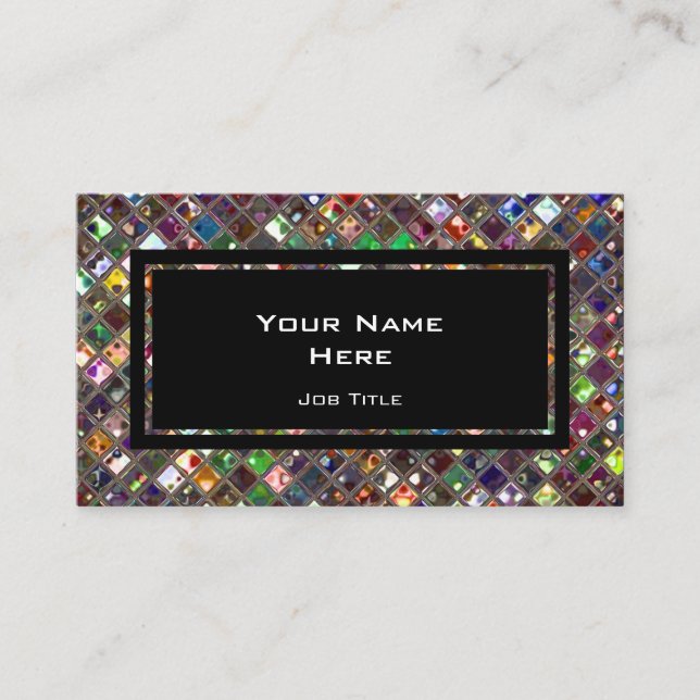 Glitz-plattor, flerfärgad svart rektangel visitkort (Framsida)