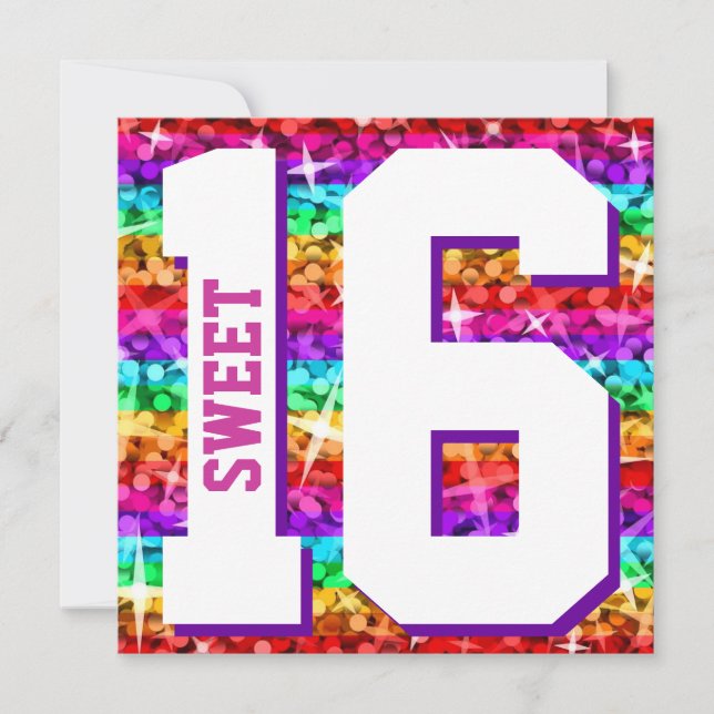Glitz Rainbow Rand, "Sweet 16", inbjudningsruta Inbjudningar (Framsida)