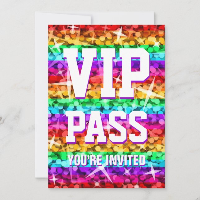 Glitz Rainbow Stripe 'VIP PASS' inbjudan (Framsida)