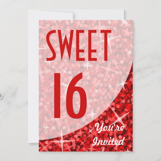 Glitz Red-kurva "Sweet 16" inbjudan (Framsida)