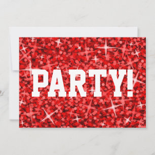 Glitz Red "Party!" inbjudan, vit text Inbjudningar