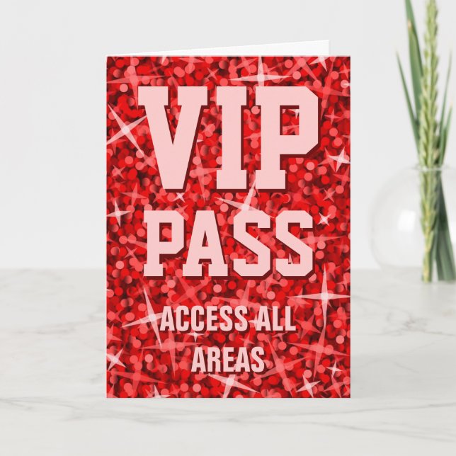 Glitz Red "VIP Pass" Alla hjärtans dagskort Helgkort (Framsida)