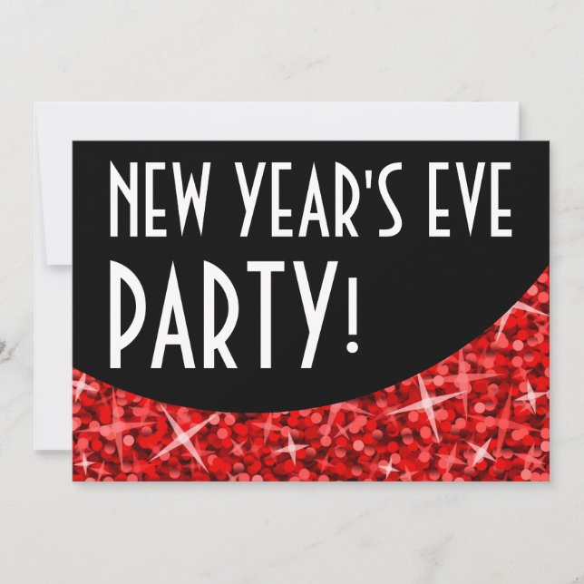 Glitz Röd svart kurva "Nyårsafton Party" Inbjudningar (Framsida)