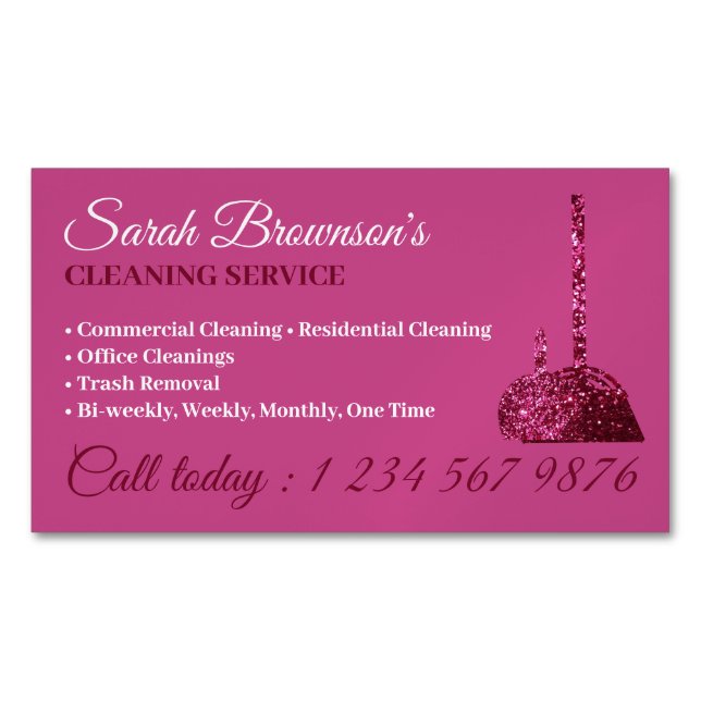 Glitz Rosa Glamous Städning Service Janitorial Magnetiska Visitkort (Framsida)