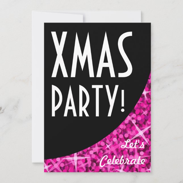 Glitz Rosa svart kurva "Julparty!" inbjudan (Framsida)