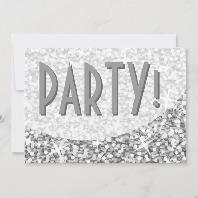 Glitz "Silver"-kurva "Party!" inbjudan (Framsida)