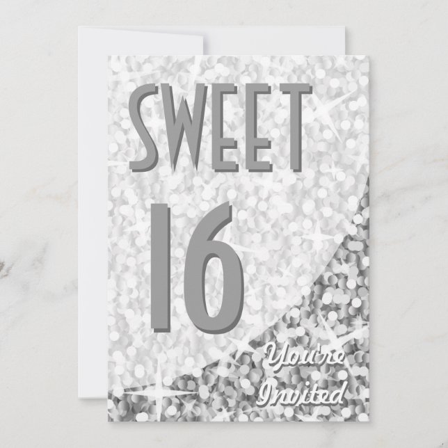 Glitz "Silver"-kurva "Sweet 16"-inbjudan Inbjudningar (Framsida)
