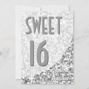 Glitz "Silver"-kurva "Sweet 16"-inbjudan Inbjudningar