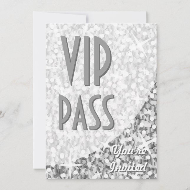 Glitz "Silver"-kurva "VIP Pass-inbjudan" Inbjudningar (Framsida)