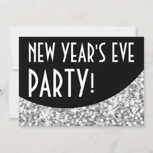 Glitz "Silver" svart kurva "Nyårsafton Party" Inbjudningar