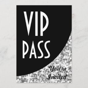Glitz "Silver" svart kurva "VIP Pass" inbjudan