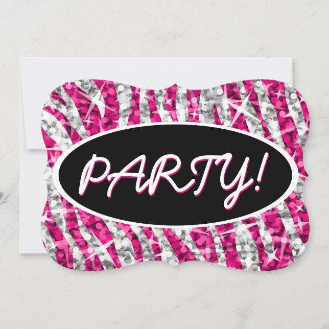 Glitz Zebra Rosa Party! Inbjudningar (Framsida)