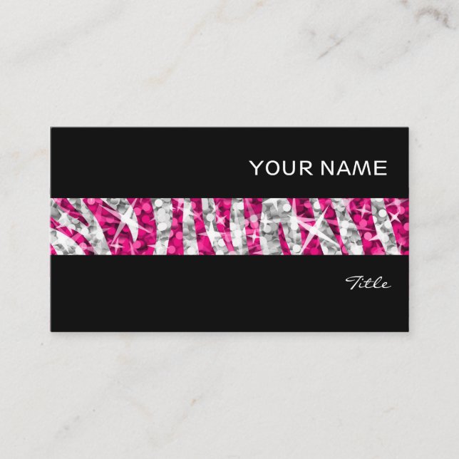 Glitz Zebra Rosa rand affärskort svart Visitkort (Framsida)
