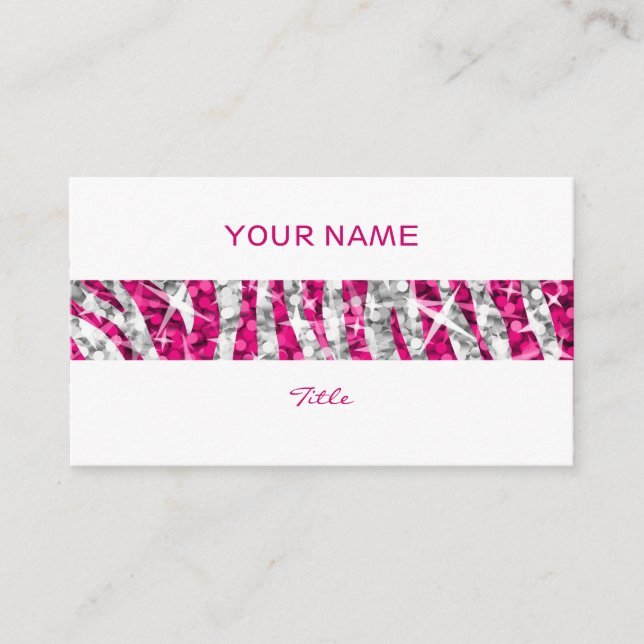 Glitz Zebra Rosa rand vit bak Visitkort (Framsida)