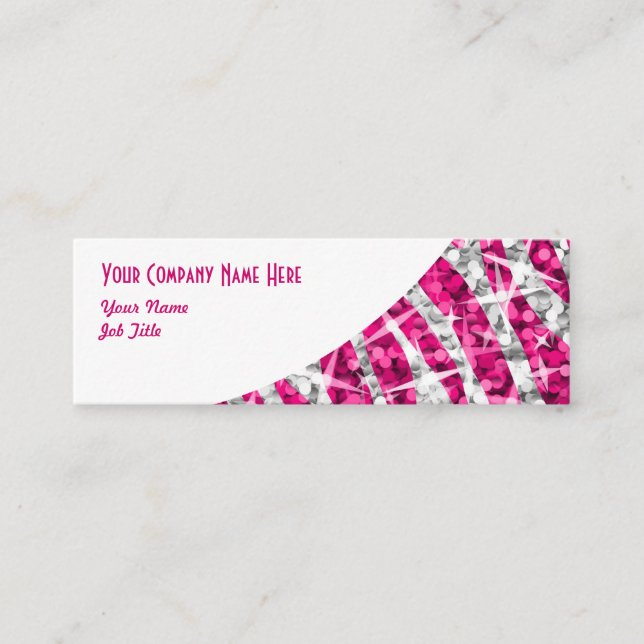 Glitz Zebra-Rosa, vit kurva, smala Mini Visitkort (Framsida)
