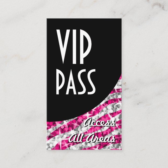 Glitz Zebra-Rosan "VIP Pass" Black Curve porträtt Visitkort (Framsida)