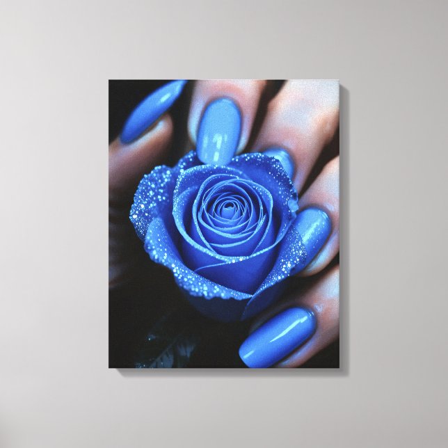 Glitzernde Blaue Rose mit Passenden Nägeln Canvastryck (Framsida)