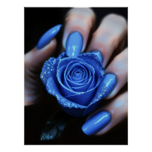 Glitzernde Blaue Rose mit Passenden Nägeln