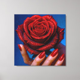 Glitzernde Rote Rose mit Passenden Nägeln Canvastryck