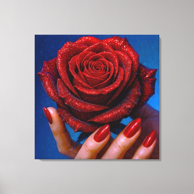 Glitzernde Rote Rose mit Passenden Nägeln Canvastryck (Framsida)