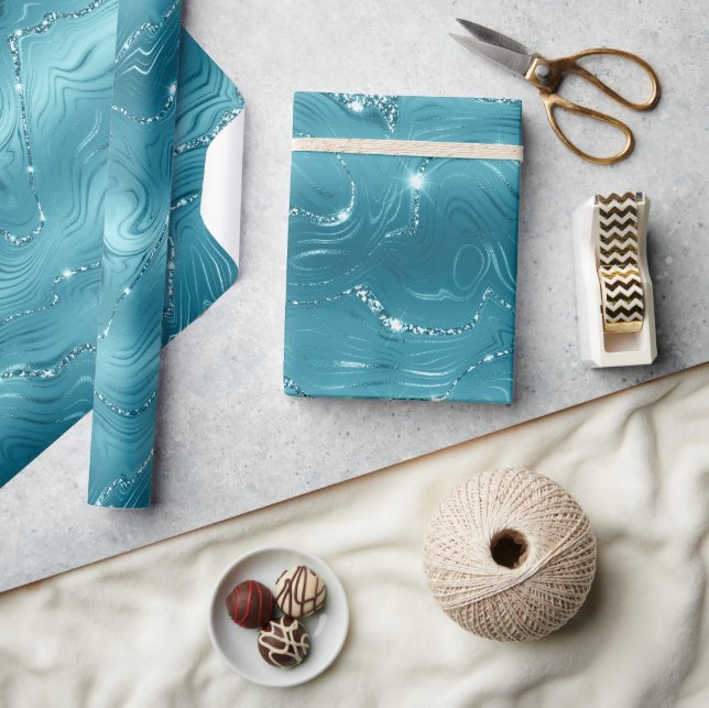 Glitzy Aqua Blue Turquise Glitter Birthday Presentpapper (Hantverk)