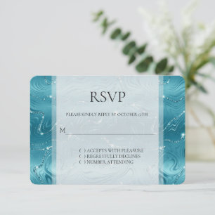 Glitzy Aqua Blue Turquise Marble Bröllop OSA Kort