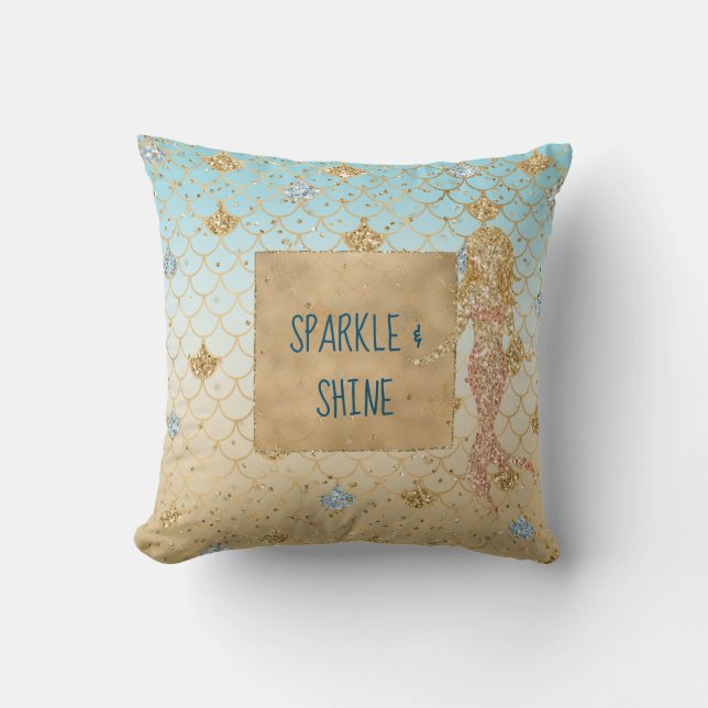 Glitzy Aqua Siren Rodnad Guld Glitter         Kudde (Framsida)