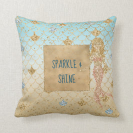 Glitzy Aqua Siren Rodnad Guld Glitter Kudde