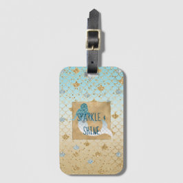 Glitzy Aqua Sjöjungfru Blue Guld Gnistra Glitter Bagagebricka