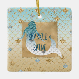Glitzy Aqua Sjöjungfru Blue Guld Gnistra Glitter Julgransprydnad Keramik