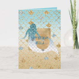Glitzy Aqua Sjöjungfru Blue Guld Gnistra Glitter Kort