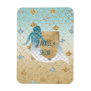 Glitzy Aqua Sjöjungfru Blue Guld Gnistra Glitter Magnet