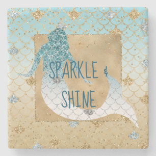 Glitzy Aqua Sjöjungfru Blue Guld Gnistra Glitter Stenunderlägg