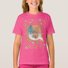 Glitzy Aqua Sjöjungfru Blue Guld Gnistra Glitter   T Shirt