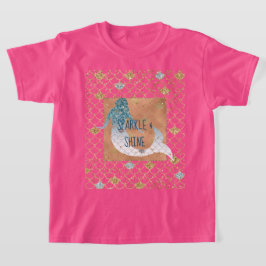 Glitzy Aqua Sjöjungfru Blue Guld Gnistra Glitter T Shirt