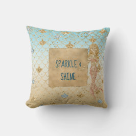 Glitzy Aqua Sjöjungfru  Guld Glitter         Kudde