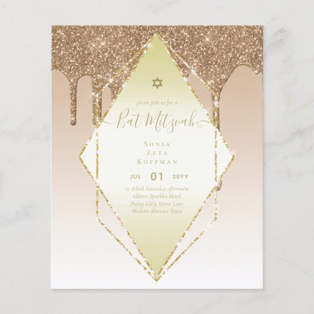 Glitzy BAT MITZVAH Inbjudan Glitter Sparkles Moder Flygblad (Framsidan)