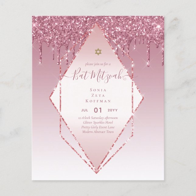 Glitzy BAT MITZVAH Inbjudan Glitter Sparkles Moder Flygblad (Framsidan)