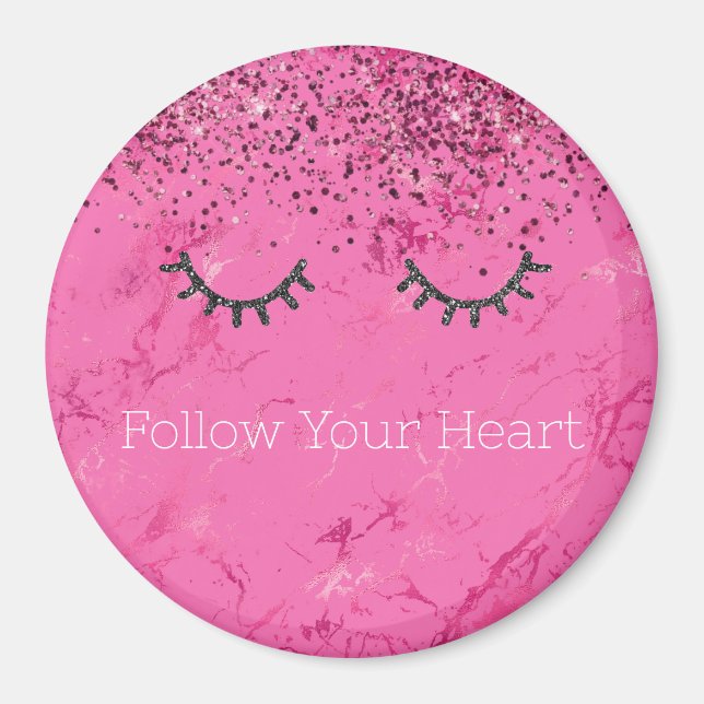 Glitzy Black Eyelash Rosa Marble Glitter Magnet (Framsidan)