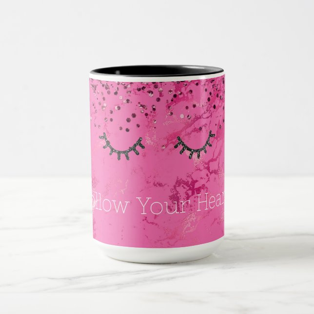Glitzy Black Eyelash Rosa Marble Glitter Mugg (Center)