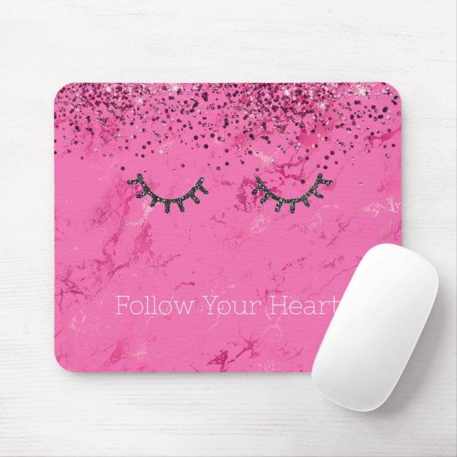 Glitzy Black Eyelash Rosa Marble Glitter Musmatta (Med mus)