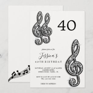 Glitzy Black Musik noter Birthday Inbjudningar