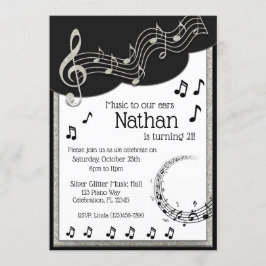Glitzy Black & White Musik noter Birthday Inbjudningar