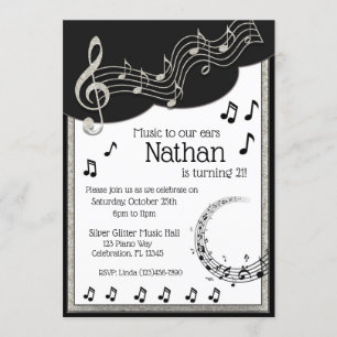 Glitzy Black & White Musik noter Birthday Inbjudningar