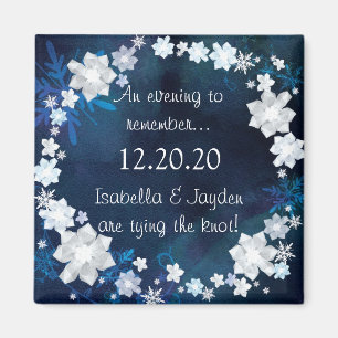 Glitzy Blommigt Winter Wedlings Spara datum Magnet