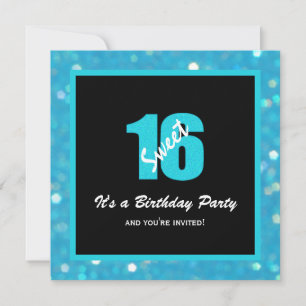 Glitzy Blue Black Sweet 16-partsinbjudningar Inbjudningar