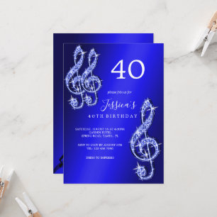 Glitzy Blue Musik noter Birthday Inbjudningar