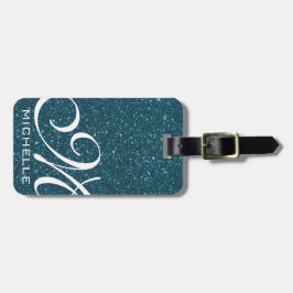 Glitzy Blue Script Monogramme Bagagebricka