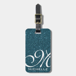 Glitzy Blue Script Monogramme Bagagebricka